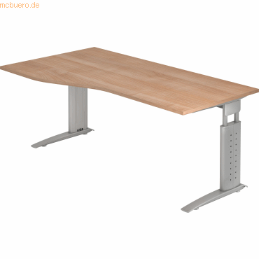 4032062141267 - HAMMERBACHER US18 höhenverstellbarer Schreibtisch nussbaum Trapezform C-Fuß-Gestell silber 1800 x 1000 cm