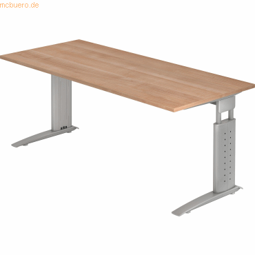 4032062141021 - HAMMERBACHER US19 höhenverstellbarer Schreibtisch nussbaum rechteckig C-Fuß-Gestell silber 1800 x 800 cm