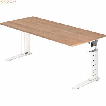 4032062141038 - Schreibtisch TARVIS C-Fuß Quadrat B 1800 mm Gestell weiß höhenverstellbar Nussbaum-Dekor