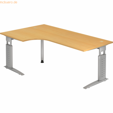 4032062141366 - HAMMERBACHER US82 höhenverstellbarer Schreibtisch buche L-Form C-Fuß-Gestell silber 2000 x 800 1200 cm