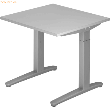 4032062168967 - eurokraft pro ANNY - Schreibtisch mit C-Fußgestell höhenverstellbar 650 - 850 mm Breite 800 mm lichtgrau   weißaluminium