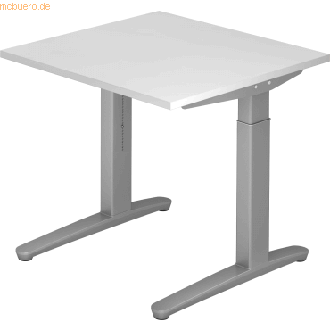 4032062169070 - eurokraft pro ANNY - Schreibtisch mit C-Fußgestell höhenverstellbar 650 - 850 mm Breite 800 mm weiß alusilber 4032062169070 - eurokraft pro ANNY - Schreibtisch mit C-Fußgestell höhenverstellbar 650 - 850 mm Breite 800 mm weiß alusilber