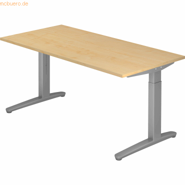 4032062167366 - eurokraft pro ANNY - Schreibtisch mit C-Fußgestell höhenverstellbar 650 - 850 mm Breite 1600 mm Ahorn-Dekor weißaluminium 4032062167366 - eurokraft pro ANNY - Schreibtisch mit C-Fußgestell höhenverstellbar 650 - 850 mm Breite 1600 mm Ahorn-Dekor weißaluminium