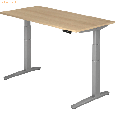 4032062168301 - Hammerbacher Elektrisch Höhenverstellbar Sitz-Stehschreibtisch Rechteckig Eiche Holz Silber T-Fuß 1600 x 800 x 720 mm