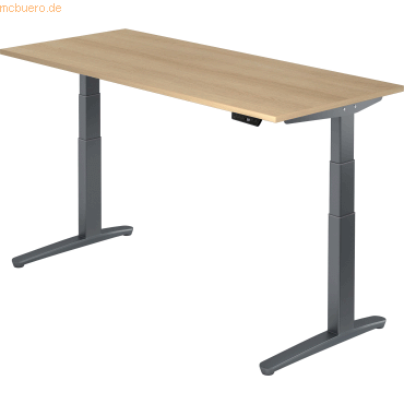 4032062171851 - HAMMERBACHER XBHM19 elektrisch höhenverstellbarer Schreibtisch eiche rechteckig C-Fuß-Gestell grau 1800 x 800 cm
