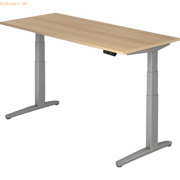 4032062168318 - Hammerbacher Elektrisch Höhenverstellbar Sitz-Stehschreibtisch Rechteckig Eiche Holz Silber T-Fuß 1800 x 800 x 720 mm