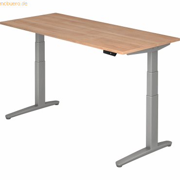 4032062168851 - Schreibtisch TOPAS LINE elektrisch höhenverstellbar C-Fuß B 1800 x T 800 x H 650-1300 mm Nussbaum weißaluminium + Memoryschalter Kabelkanal