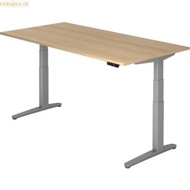 4032062171257 - Hammerbacher Elektrisch Höhenverstellbar Sitz-Stehschreibtisch Rechteckig Eiche Holz Silber T-Fuß 2000 x 1000 x 720 mm