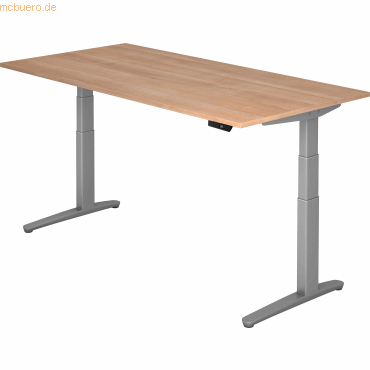 4032062171301 - Schreibtisch TOPAS LINE elektrisch höhenverstellbar C-Fuß B 2000 x T 1000 x H 650-1300 mm Nussbaum weißaluminium + Memoryschalter Kabelkanal