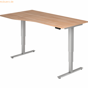 4032062150993 - HAMMERBACHER VXDSM18 elektrisch höhenverstellbarer Schreibtisch nussbaum Trapezform T-Fuß-Gestell silber 1800 x 1000 cm