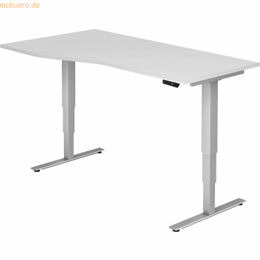 4032062151006 - HAMMERBACHER VXDSM18 elektrisch höhenverstellbarer Schreibtisch weiß Trapezform T-Fuß-Gestell silber 1800 x 1000 cm