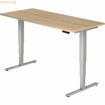 4032062163757 - Schreibtisch ULM elektrisch höhenverstellbar Rechteck T-Fuß B 1800 x T 800 x H 625-1275 mm Eiche weißalu + Memoryschalter