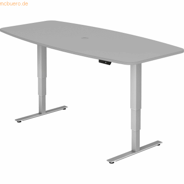 4032062176504 - HAMMERBACHER Konferenztisch XDSM22 lichtgrau Tonnenform T-Fuß-Gestell silber 2200 x 830 1030 x 620 - 1270 cm