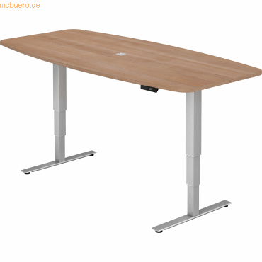 4032062176535 - HAMMERBACHER Konferenztisch XDSM22 nussbaum Tonnenform T-Fuß-Gestell silber 2200 x 1030 x 620 - 1270 cm