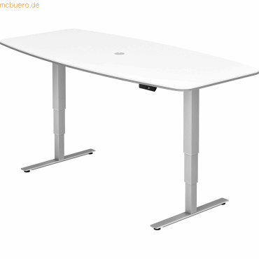 4032062176542 - HAMMERBACHER Konferenztisch XDSM22 weiß Tonnenform T-Fuß-Gestell silber 2200 x 1030 x 620 - 1270 cm 4032062176542 - HAMMERBACHER Konferenztisch XDSM22 weiß Tonnenform T-Fuß-Gestell silber 2200 x 1030 x 620 - 1270 cm