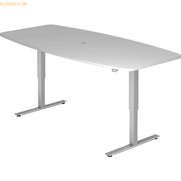 4032062176443 - HAMMERBACHER Konferenztisch XMST22 lichtgrau Tonnenform T-Fuß-Gestell silber 2200 x 830 1030 x 710 - 1200 cm