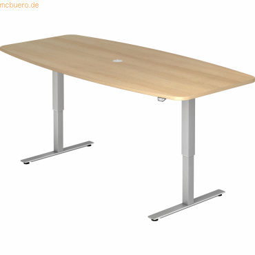 4032062176467 - HAMMERBACHER Konferenztisch XMST22 eiche Tonnenform T-Fuß-Gestell silber 2200 x 830 1030 x 710 - 1200 cm