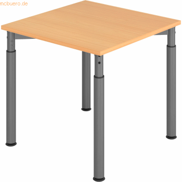 4032062183618 - HAMMERBACHER YS08 höhenverstellbarer Schreibtisch buche quadratisch 4-Fuß-Gestell grau 800 x 800 cm