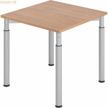 4032062183588 - HAMMERBACHER YS08 höhenverstellbarer Schreibtisch nussbaum quadratisch 4-Fuß-Gestell silber 800 x 800 cm