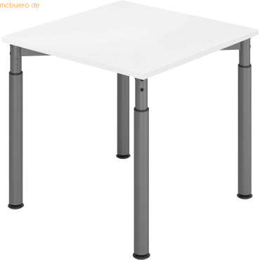 4032062183649 - HAMMERBACHER Mirakel höhenverstellbarer Schreibtisch weiß quadratisch 4-Fuß-Gestell grau 800 x 800 cm