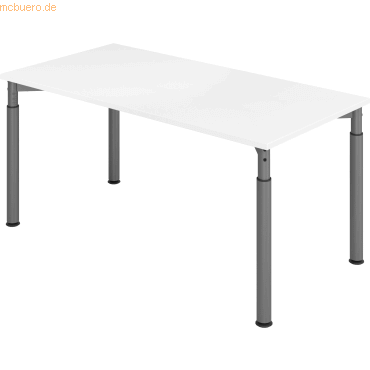 4032062183809 - HAMMERBACHER Mirakel höhenverstellbarer Schreibtisch weiß rechteckig 4-Fuß-Gestell grau 1600 x 800 cm