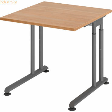 4032062183137 - HAMMERBACHER ZS08 höhenverstellbarer Schreibtisch nussbaum quadratisch C-Fuß-Gestell grau 800 x 800 cm