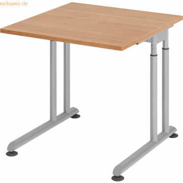 4032062183083 - HAMMERBACHER ZS08 höhenverstellbarer Schreibtisch nussbaum quadratisch C-Fuß-Gestell silber 800 x 800 cm