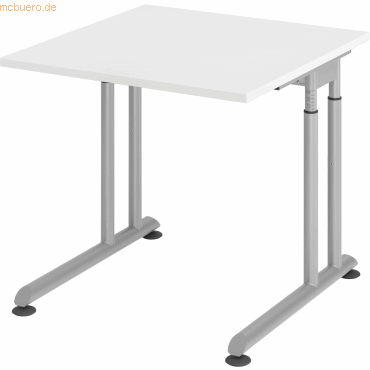 4032062183069 - Schreibtisch Breno manuelle Höheneinstellung horizontaler Kabelkanal B 800 x T 800 x H 680-820 mm Spanplatte & Stahl Weiß Silber