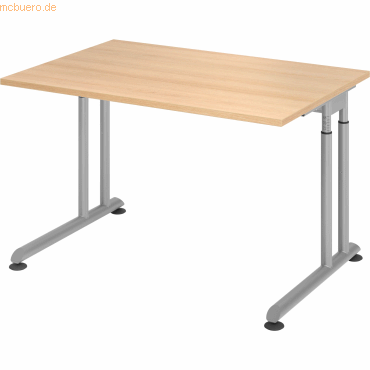 4032062183243 - Schreibtisch Breno manuelle Höheneinstellung horizontaler Kabelkanal B 1200 x T 800 x H 680-820 mm Spanplatte & Stahl Eiche Silber