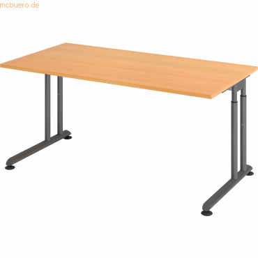 4032062183298 - HAMMERBACHER ZS16 höhenverstellbarer Schreibtisch buche rechteckig C-Fuß-Gestell grau 1600 x 800 cm