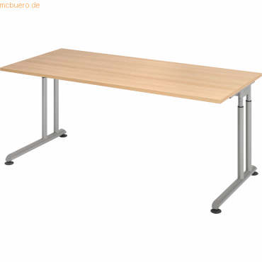4032062183489 - Schreibtisch Breno manuelle Höheneinstellung horizontaler Kabelkanal B 1600 x T 800 x H 680-820 mm Spanplatte & Stahl Eiche Silber 4032062183489 - Schreibtisch Breno manuelle Höheneinstellung horizontaler Kabelkanal B 1600 x T 800 x H 680-820 mm Spanplatte & Stahl Eiche Silber