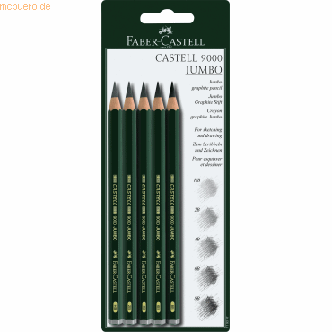 4005401193975 - 5 x Bleistift Castell 9000 Jumbo HB 2B 4B 6B 8B auf Blis