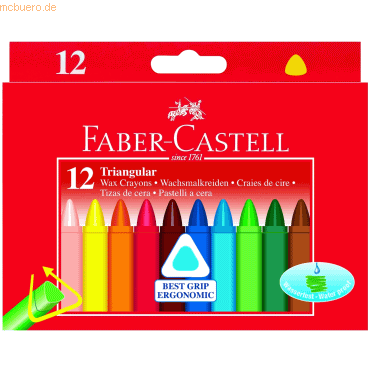 Faber Castell Wachsmalkreiden Dreikant mit Papierbanderole 12 Farben s