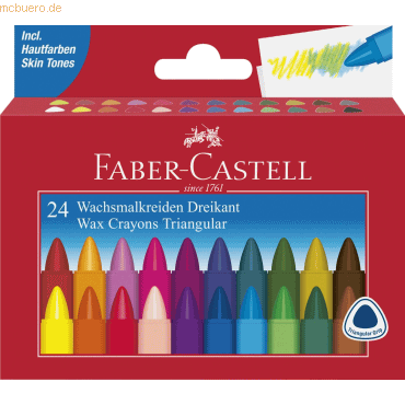 6 x Faber Castell Wachsmalstift Dreikant sortiert Etui VE=24 Stück