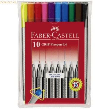 Faber Castell Fineliner Finepen Grip 0,4 mm farbig sortiert 10 Stück i