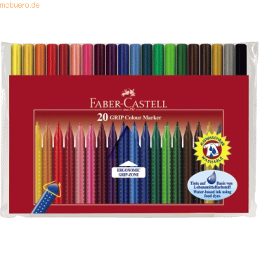 Faber Castell Fasermaler Grip Colour Marker 20er Etui farbig sortiert