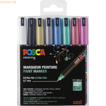 3296280033358 - 3 x Fasermaler Uni Posca PC-1MR 07 Metallic sortiert VE=8 St