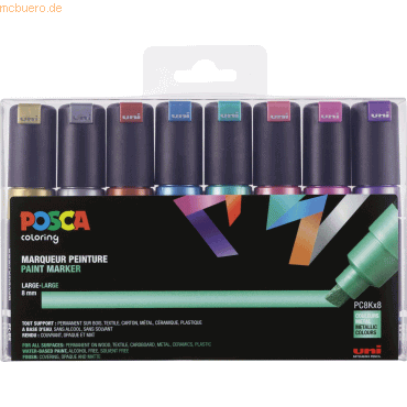 3296280021744 - Fasermaler Uni Posca PC-8K 8mm Metallic VE=8 Stück