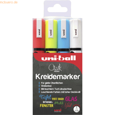Uni-Ball Kreidemarker Uni Chalk PWE-5M 1,8-2,5mm sortiert VE=4 Stück