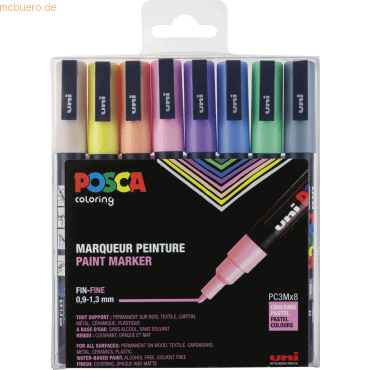 3296280033402 - Fasermaler Uni Posca PC-3M 09-13mm Pastell sortiert VE=8 St 3296280033402 - Fasermaler Uni Posca PC-3M 09-13mm Pastell sortiert VE=8 St