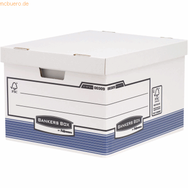 10 x Bankers Box Archivbox groß BxHxT 38,7x29,4x44,5cm blau/weiß