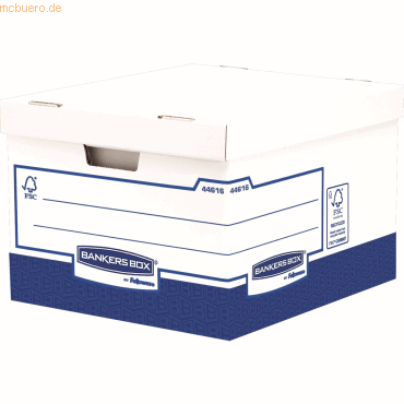 10 x Bankers Box Archivbox Heavy Duty BxHxT 38x28,7x43cm weiß/blau