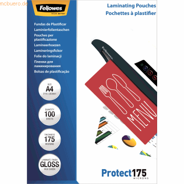 Fellowes Laminierfolien Protect A4 175mic VE=100 Stück glänzend