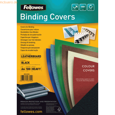Fellowes Deckblätter A4 Lederstruktur 250g/qm VE=100 Stück schwarz