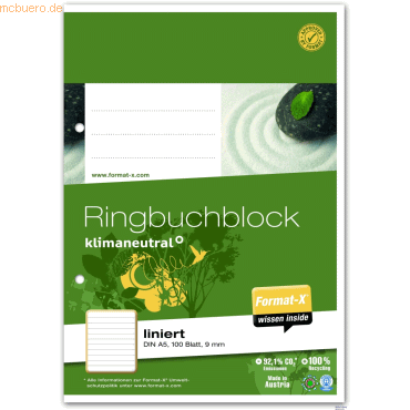 9002244140376 - Ringbuchblock A5 70g 9mm lin 100Bl 9002244140376 Format-X