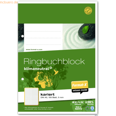 9002244140475 - Ringbuchblock A5 70g 5mm kar 100Bl 9002244140475 Format-X