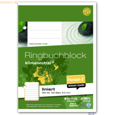 9002244824771 - Ringbuchblock A6 ECF 70g 85mm lin 100Bl 9002244824771 Format-X