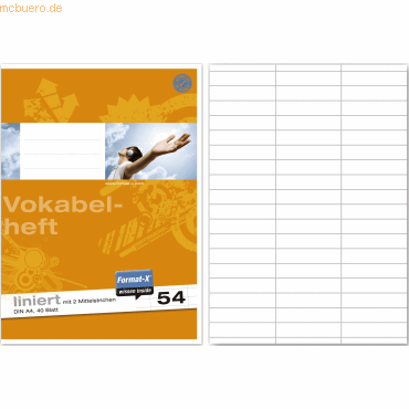 9002244555279 - Vokabelheft 040440054 Lineatur 54   Lineatur 54 A4 80g orange 40 Blatt   80 Seiten 9002244555279 Ursus