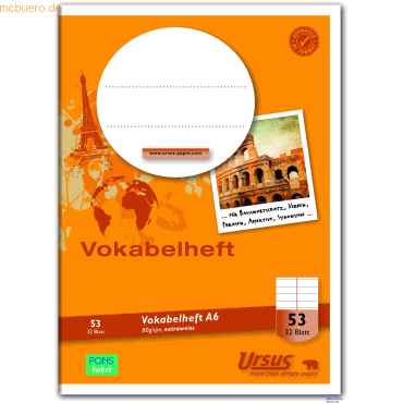 10 x Format-X Vokabelheft A6 liniert mit Mittelstrich 32 Blatt