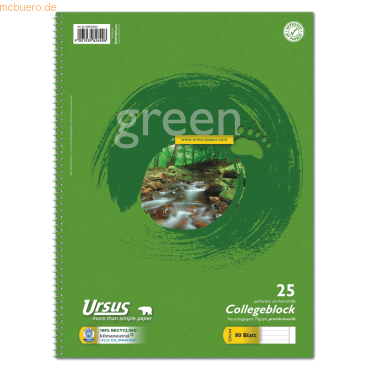 Ursus Kollegblock green A4 70g/qm liniert Lineatur 25 VE=80 Blatt